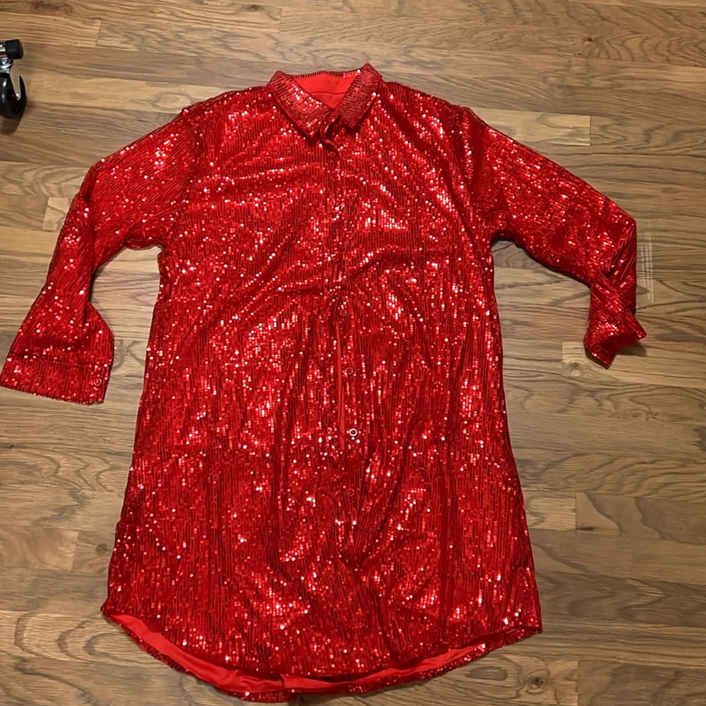 Red sequined shirt dress